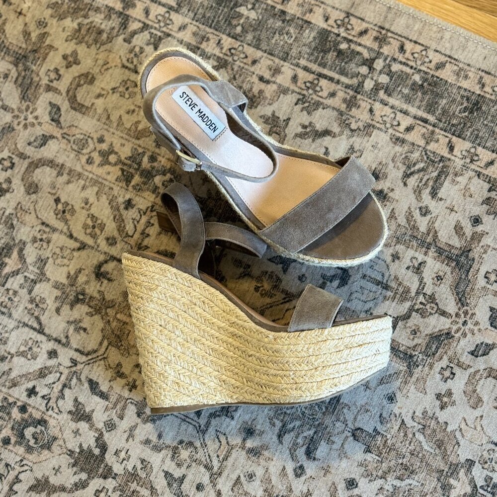 Steve Madden Alysssa Platform Wedge Sandals Women's Size 8.5 Taupe Espadrille - Picture 2 of 7